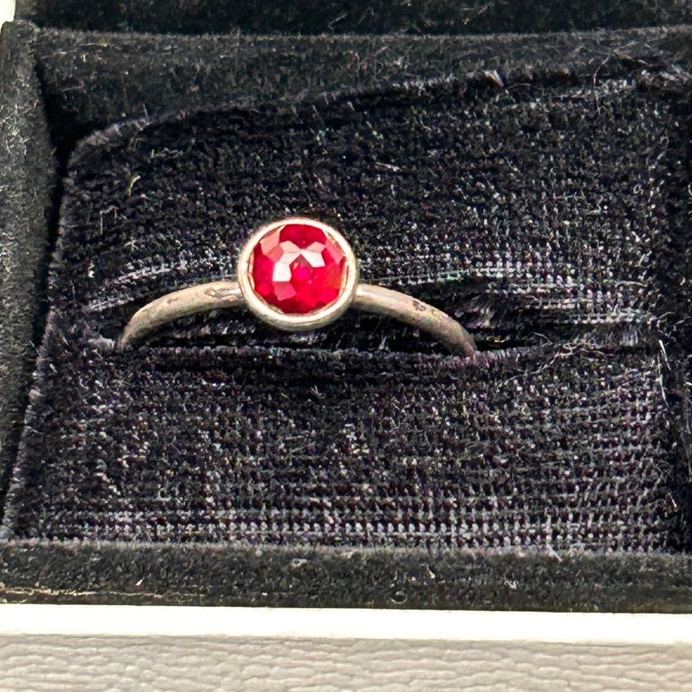 Vintage Pandora Red Synthetic Ruby Bezel‎ Ring Sterling Silver 925 ALE 60 Size 9